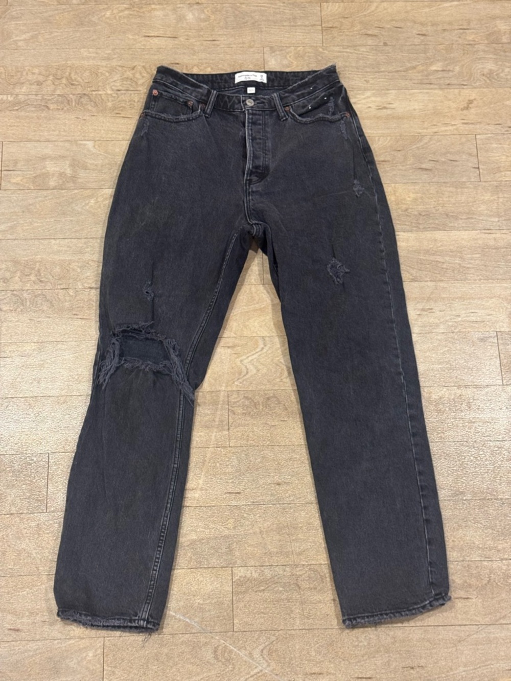 Abercrombie & Fitch Curve Love The Dad High Rise Black Jeans Distressed Size 6R